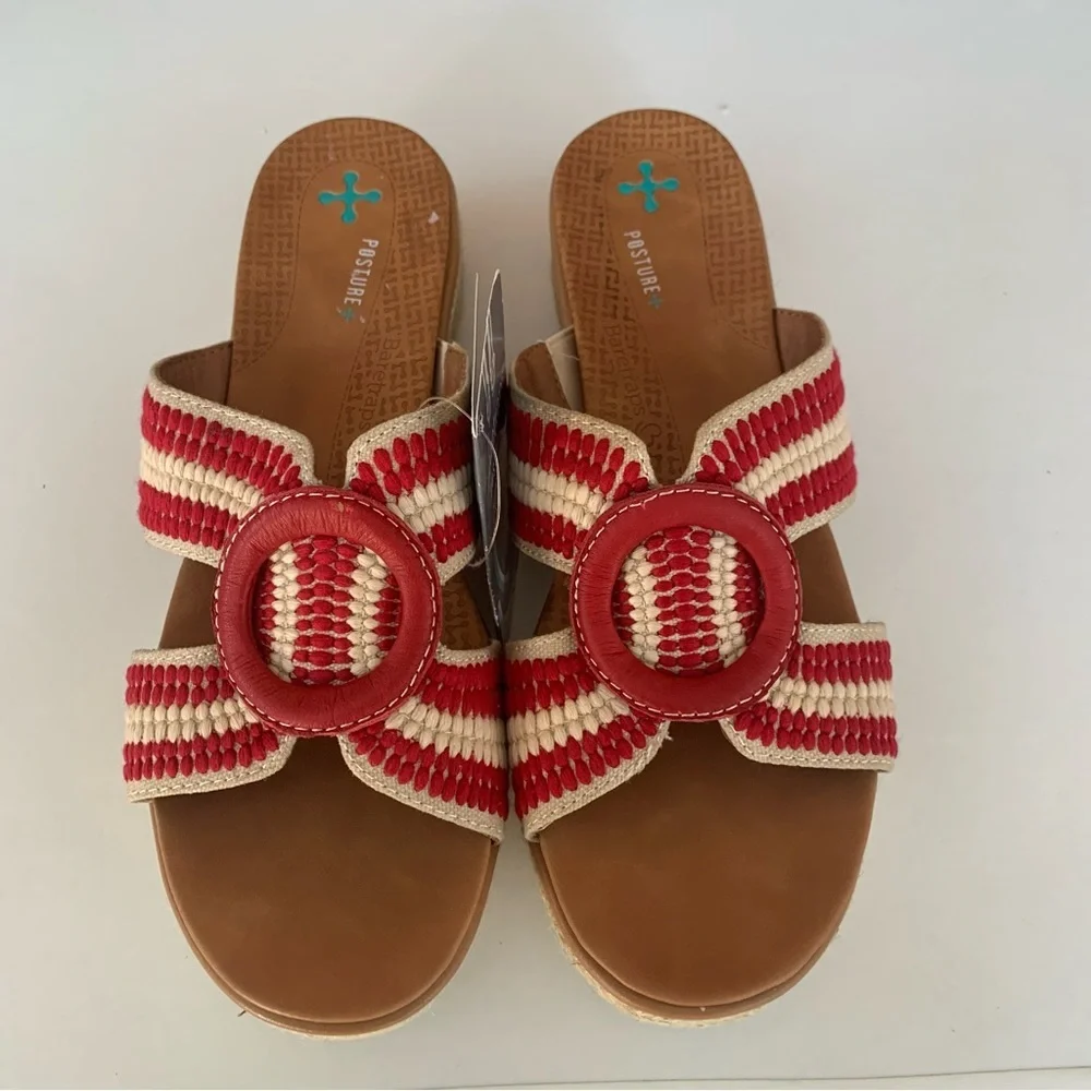 Baretraps Bliss Posture Plus Wedge Sandals Slides Women's red/cream Size US 9 M - Picture 4 of 9